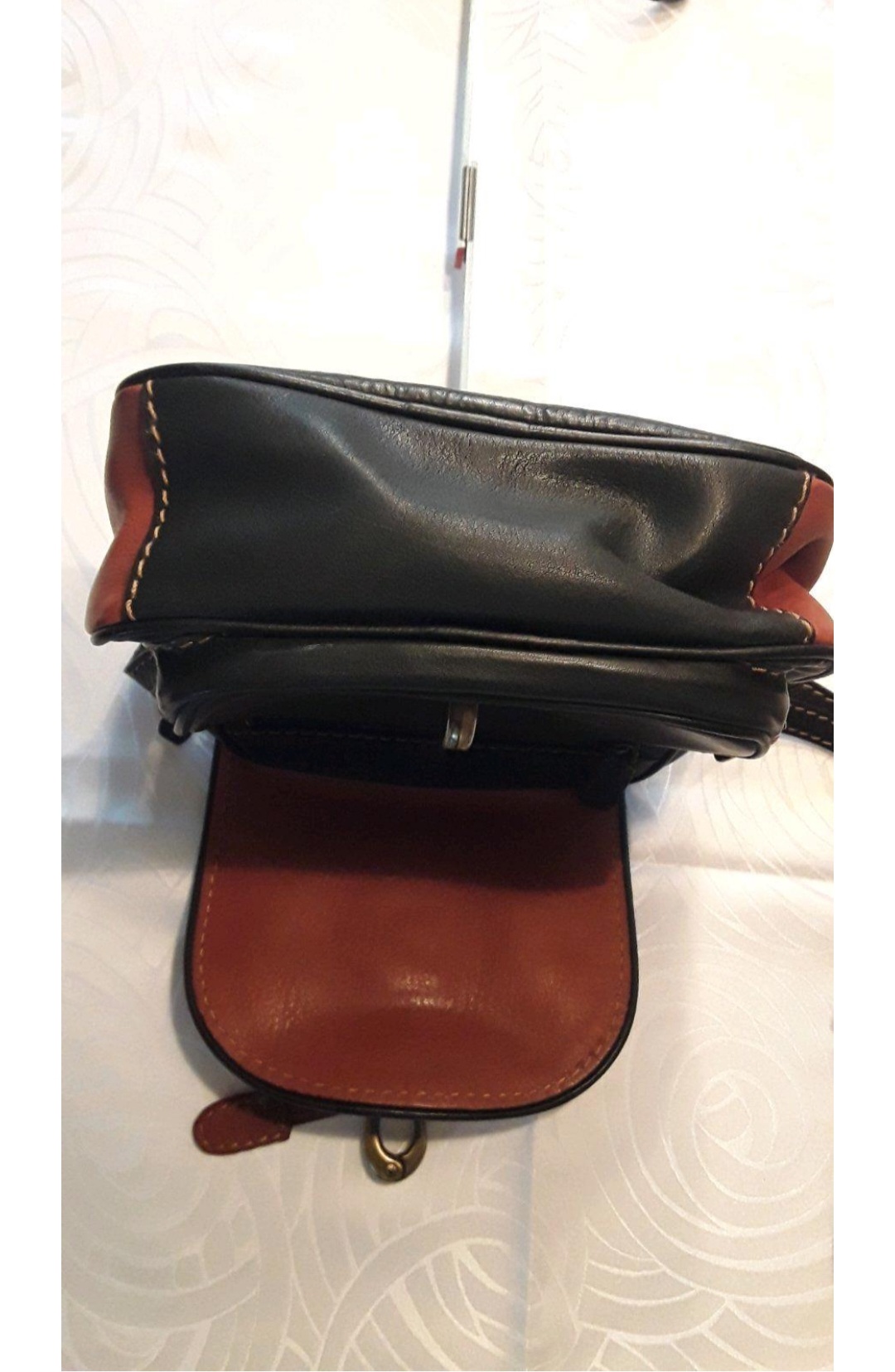 Schwarz braune Lederhandtasch mit Lederfutter von Borella – Vorschaubild 3